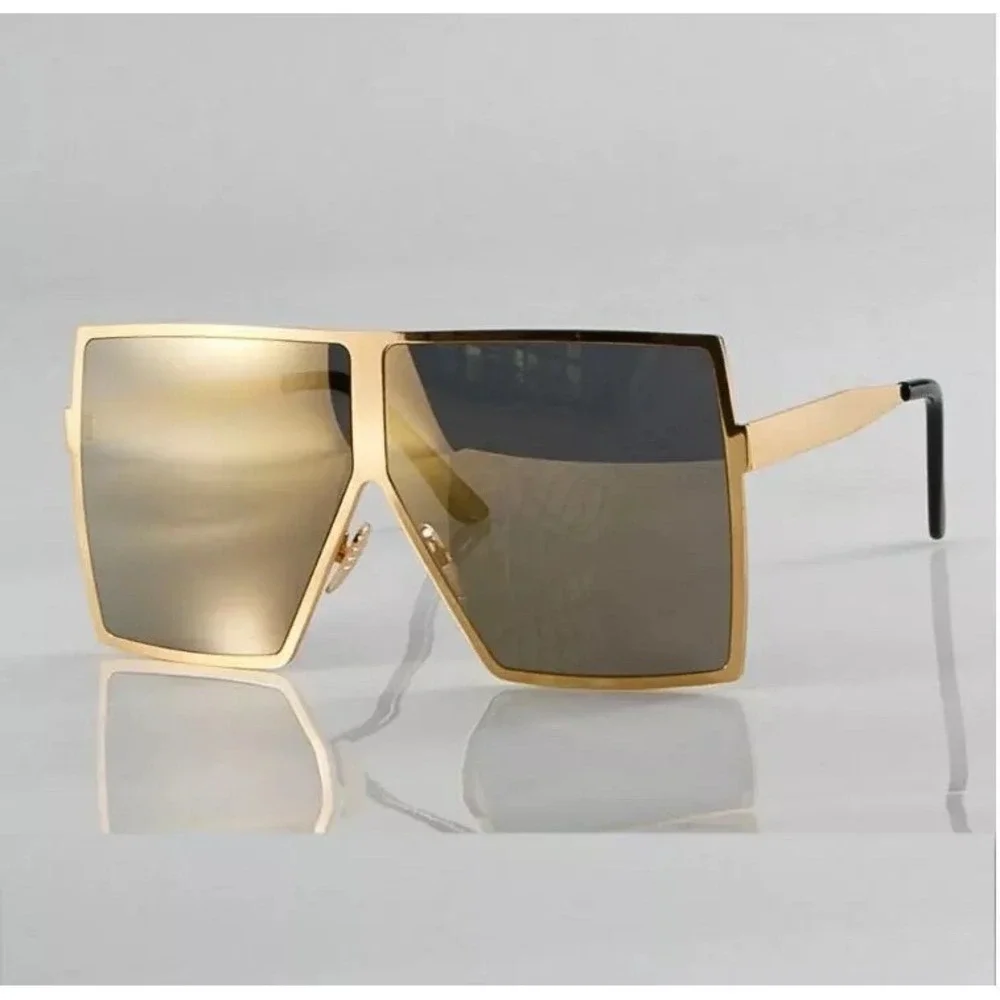 Oversized Square Sunglasses Mirror Gold Frame Fashion‎ Trendy Sun Glasses Women